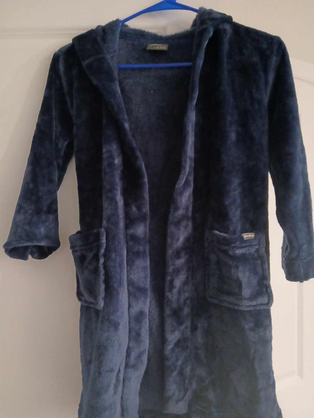 Cozy Navy Plush Hooded Robe Jacket